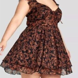 NWT Wild Fable Dress Juniors Size Medium Rust Butterfly Print